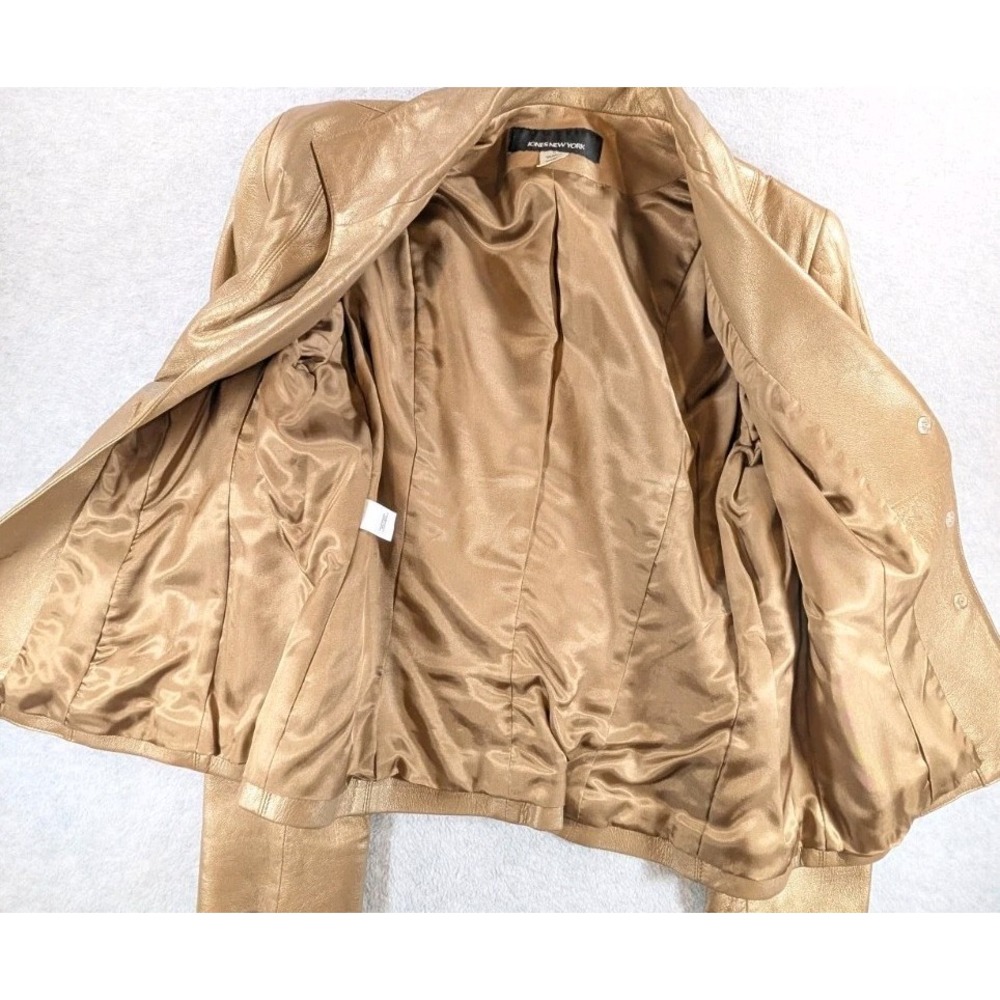 Vintage Jones New York Metallic Gold 100% Leather Jacket Women's Medium 90s Y2K - Picture 6 of 10